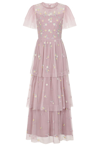 frock & frill Jemima Blush Tiered Floral Embroidered Maxi Dress