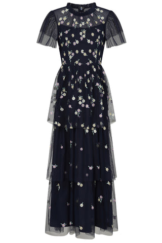 Frock & Frill Jemima Navy Daisy Embroidered Tiered Maxi Dress