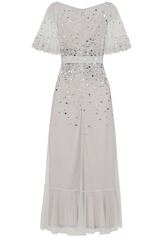 Frock & Frill Joyce Grey Embellished Wrap Front Dress