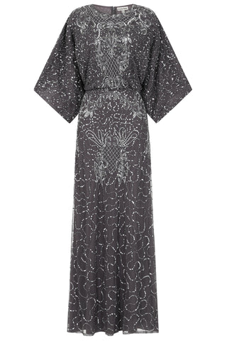 Frock & Frill Judith Charcoal Embellished Maxi Dress With Batwing Sleeves