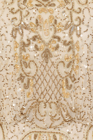 Frock & Frill Judith Cream Embellished Maxi Dress With Batwing Sleeves