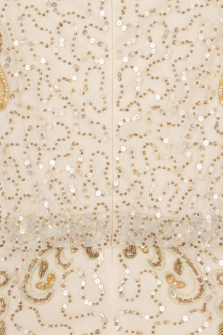 Frock & Frill Judith Cream Embellished Maxi Dress With Batwing Sleeves