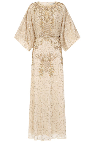 frock & frill Judith Cream Embellished Maxi Dress with Batwing Sleeves