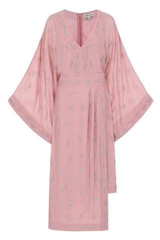 Frock & Frill Julia Blush Embellished Midaxi Dress With Oversized Sleeves
