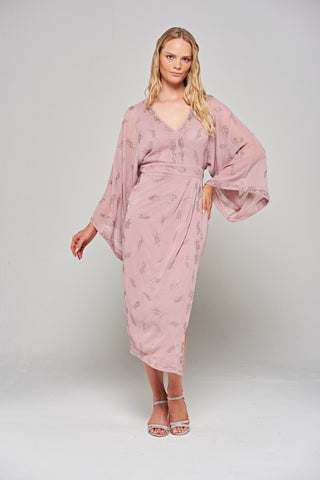 Frock & Frill Julia Blush Embellished Midaxi Dress With Oversized Sleeves