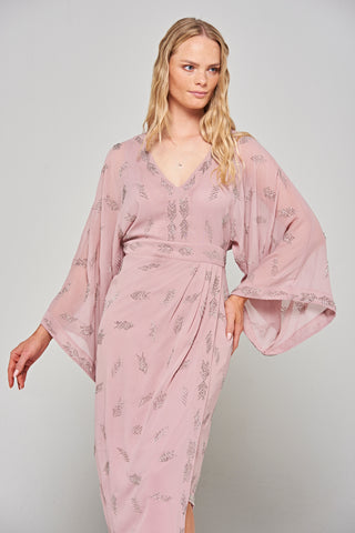 frock & frill Julia Blush Embellished Midaxi Dress with Oversized Sleeves