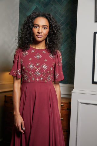 frock & frill Kelby Burgundy Embellished Midaxi Dress