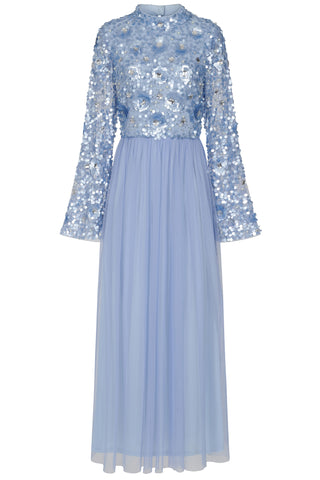 Frock & Frill Lillie Blue Floral Embellished Maxi Dress