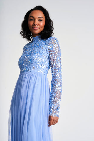 Frock & Frill Lillie Blue Floral Embellished Maxi Dress