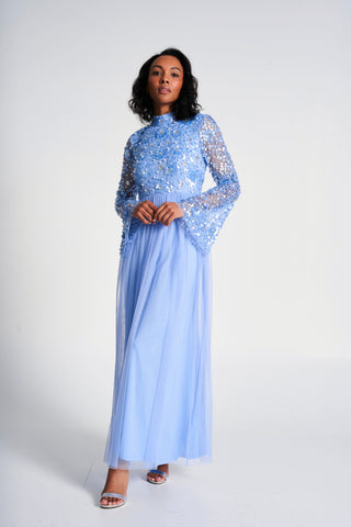 Frock & Frill Lillie Blue Floral Embellished Maxi Dress