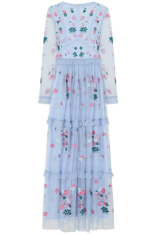 Frock & Frill Linnea Light Blue Floral Embroidered Maxi Dress