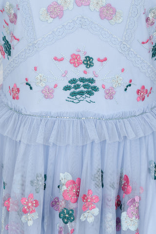 Frock & Frill Linnea Light Blue Floral Embroidered Maxi Dress