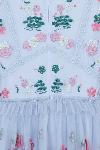 Frock & Frill Linnea Light Blue Floral Embroidered Maxi Dress