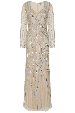 Frock & Frill Lorraine Champagne Embellished Maxi Dress
