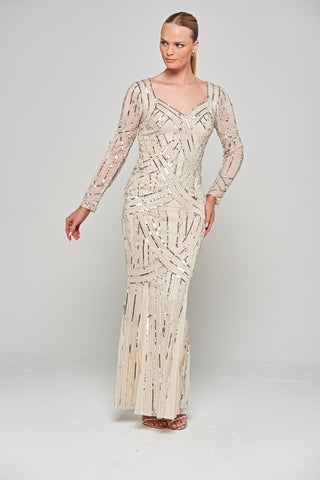 Frock & Frill Lorraine Champagne Embellished Maxi Dress