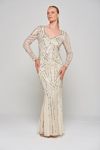 Frock & Frill Lorraine Champagne Embellished Maxi Dress