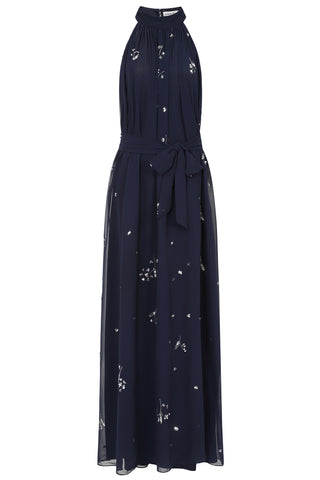 Frock & Frill Lucille Embellished Halter Neck Maxi Dress