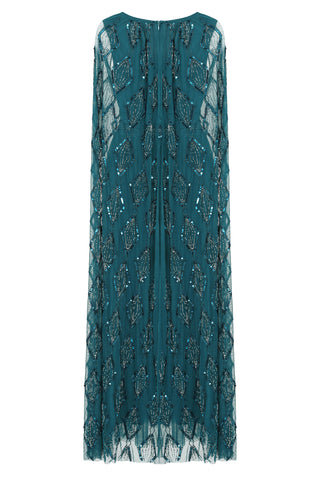 Frock & Frill Mae Deep Teal Embellished Cape Sleeve Maxi Dress