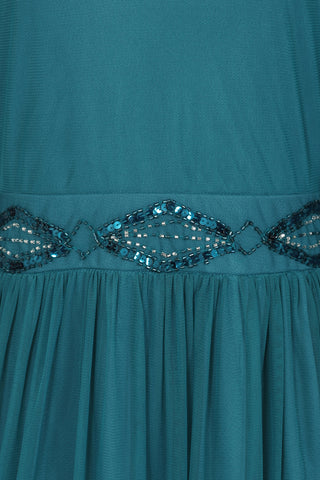 Frock & Frill Mae Deep Teal Embellished Cape Sleeve Maxi Dress