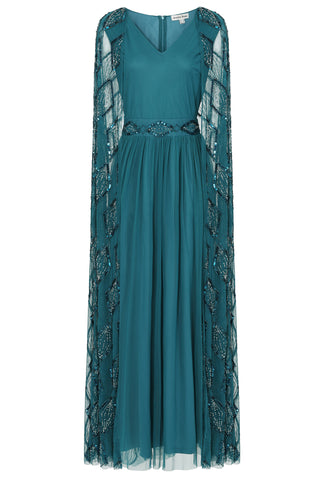 frock & frill Mae Deep Teal Embellished Cape Sleeve Maxi Dress