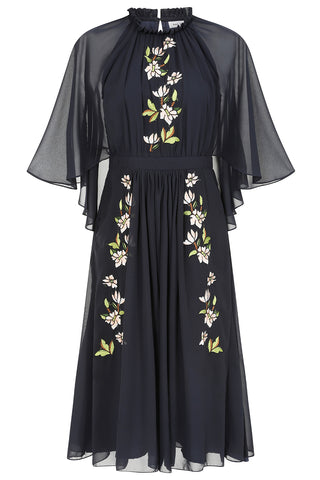 Frock & Frill Maeve Navy Floral Embroidered Midi Dress
