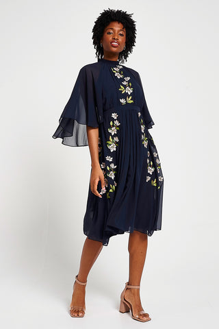 frock & frill Maeve Navy Floral Embroidered Midi Dress