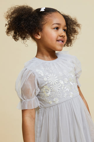 Frock & Frill Maisie Vapour Blue Floral Embroidered Dress