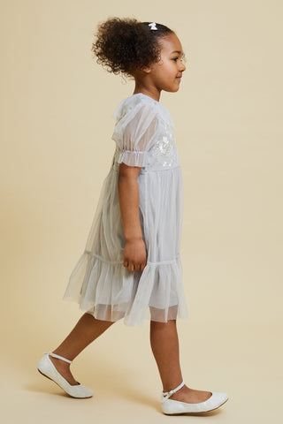 Frock & Frill Maisie Vapour Blue Floral Embroidered Dress