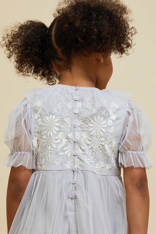 Frock & Frill Maisie Vapour Blue Floral Embroidered Dress