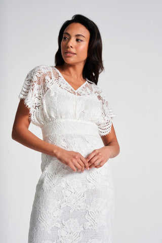 Frock & Frill Marguerite White Lace Dip Hem Midaxi Dress
