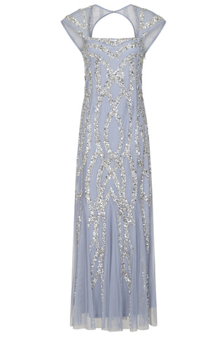Frock & Frill Maria Blue Square Neck Embellished Maxi Dress