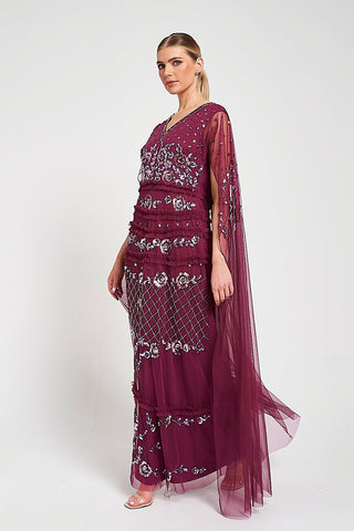 Frock & Frill Marilla Embellished Cape Sleeve Maxi Dress