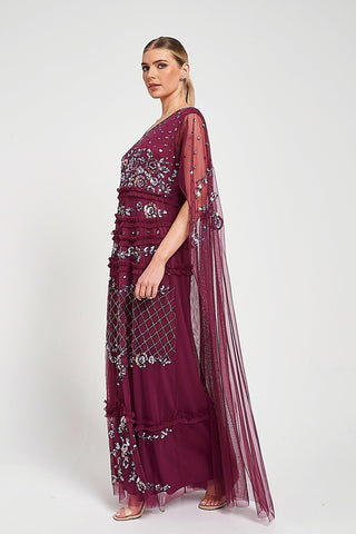 frock & frill Marilla Embellished Cape Sleeve Maxi Dress