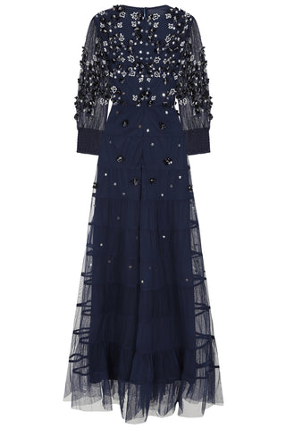 Frock & Frill Marissa Navy Embellished Tiered Maxi Dress