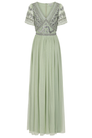 frock & frill Maude Light Green Embellished Maxi Dress