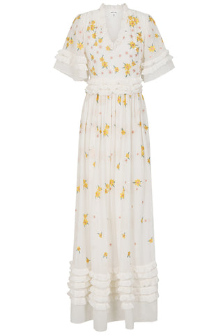 Frock & Frill Mavis White Floral Embroidered Maxi Dress