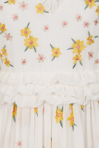 Frock & Frill Mavis White Floral Embroidered Maxi Dress