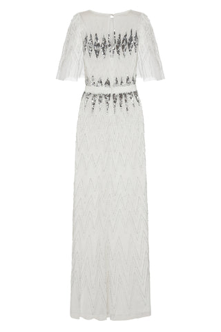 Frock & Frill Maxine White Zigzag Embellished Maxi Dress