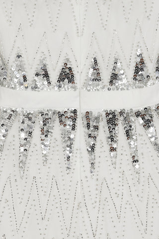 Frock & Frill Maxine White Zigzag Embellished Maxi Dress