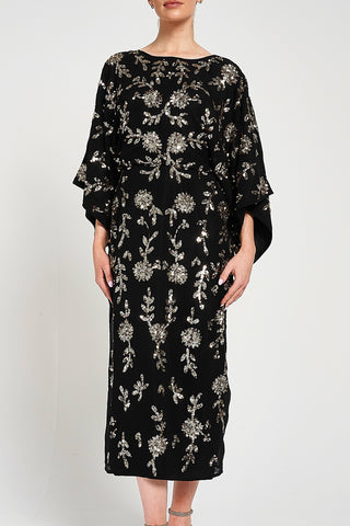 Frock & Frill Melantha Black Floral Embellished Midaxi Dress