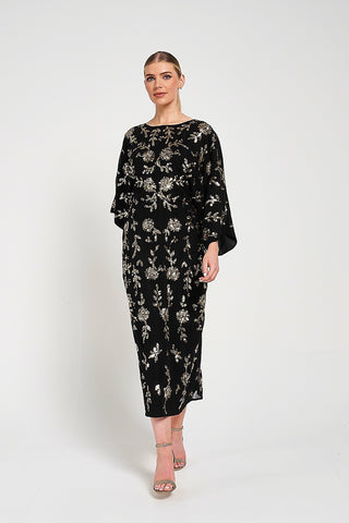 Frock & Frill Melantha Black Floral Embellished Midaxi Dress