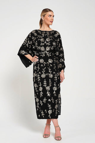 frock & frill Melantha Black Floral Embellished Midaxi Dress