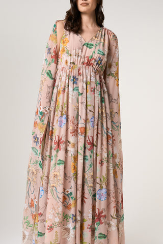 Frock & Frill Melia Floral Print Cape Sleeve Maxi Dress