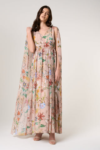 frock & frill Melia Floral Print Cape Sleeve Maxi Dress