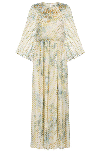 Frock & Frill Melissa Cream Floral Print Maxi Dress With Embellished Detailing