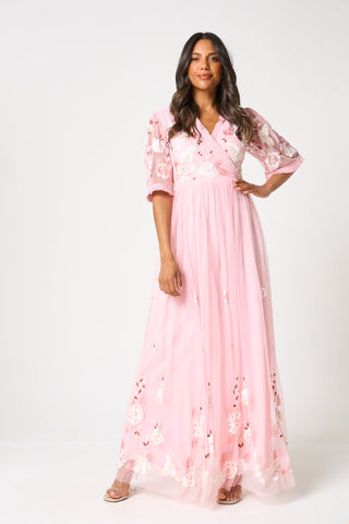 frock & frill Merida Pink Floral Embroidered Maxi Dress