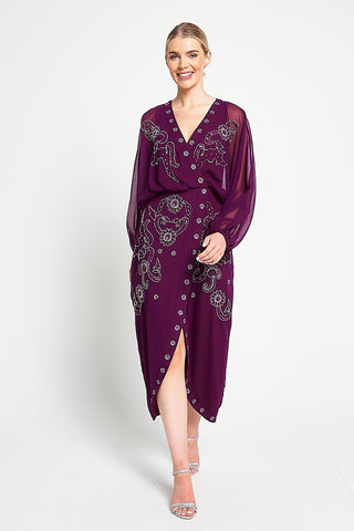 Frock & Frill Michelle Purple Embellished Midaxi Dress