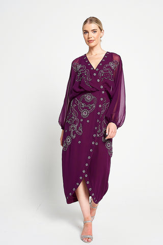 Frock & Frill Michelle Purple Embellished Midaxi Dress