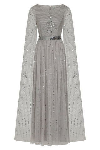 Frock & Frill Morgan Grey Sequin Cape Sleeve Maxi Dress