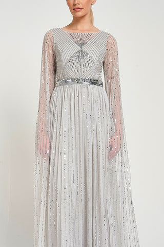Frock & Frill Morgan Grey Sequin Cape Sleeve Maxi Dress